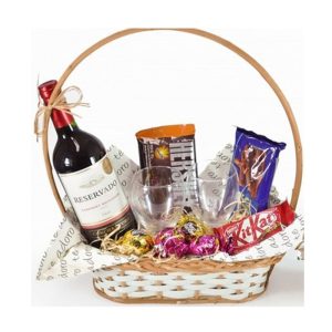 Cesta com Vinho Reservado - Mais que Flores